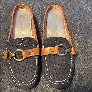 Anne Klein Navy Blue Loafer Mules with Clasp Size 8.5